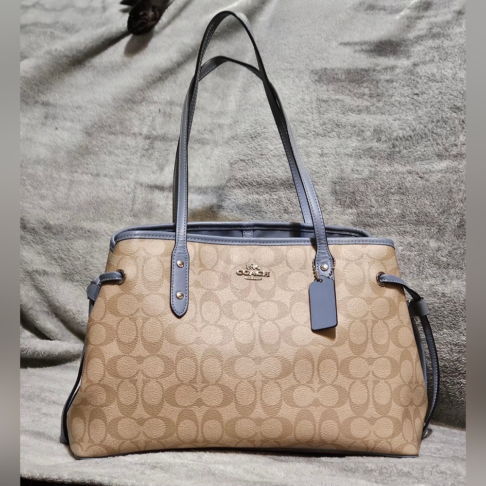 Coach Tan and Gray Signature Tote - Picture 1 of 8